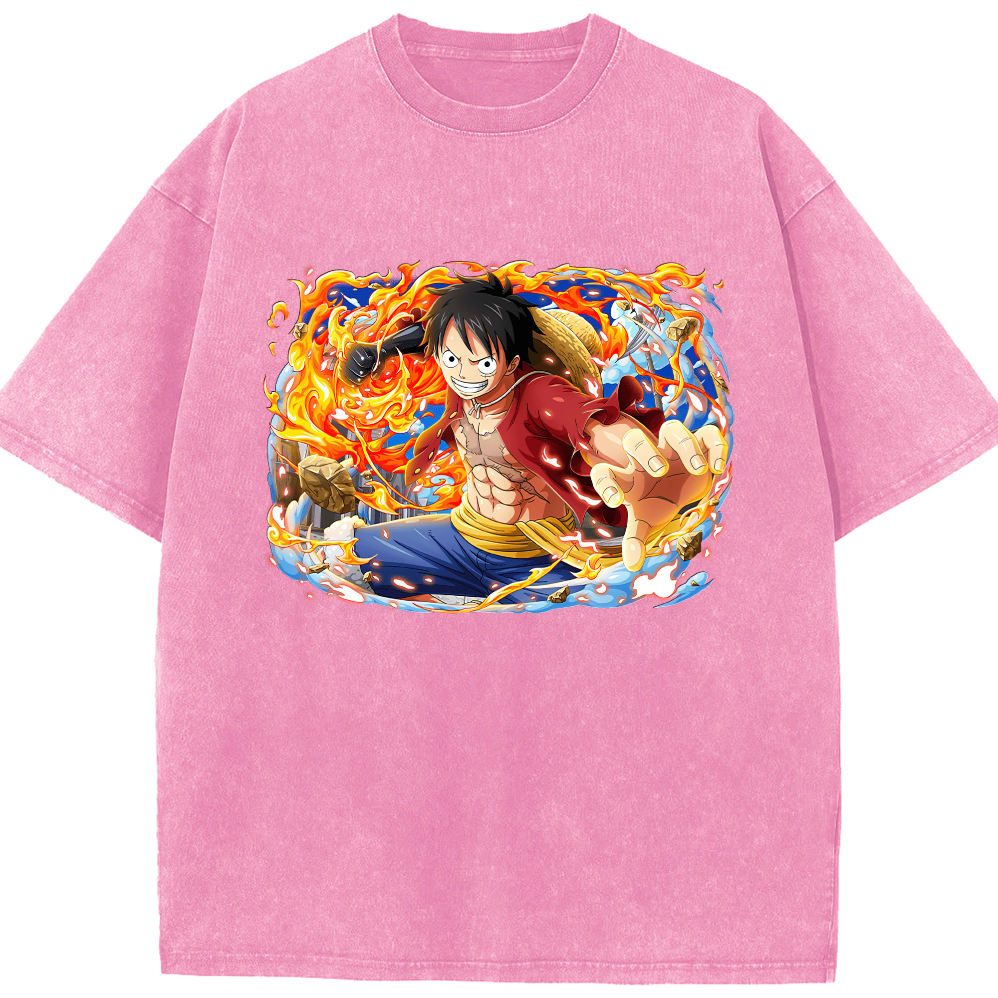 ワンピース モンキー・D・ルフィ ONE PIECE Monkey D. Luffy 綿100% ヴィンテージ風 半袖Tシャツ（フロントプリント）